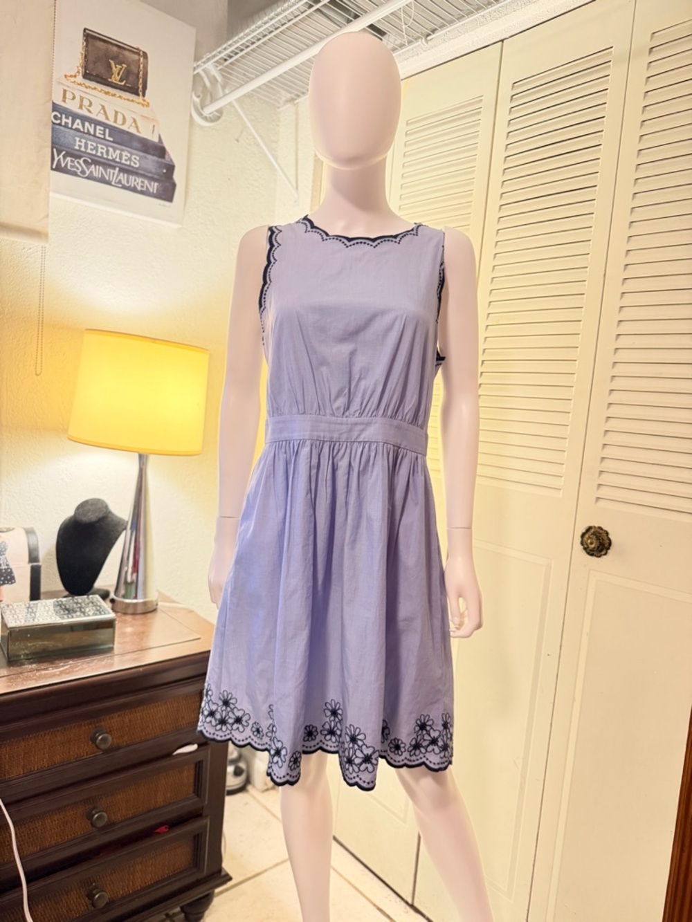 Kate Spade New York Light Blue Cotton Dress | Size 8 | Embroidered Detail